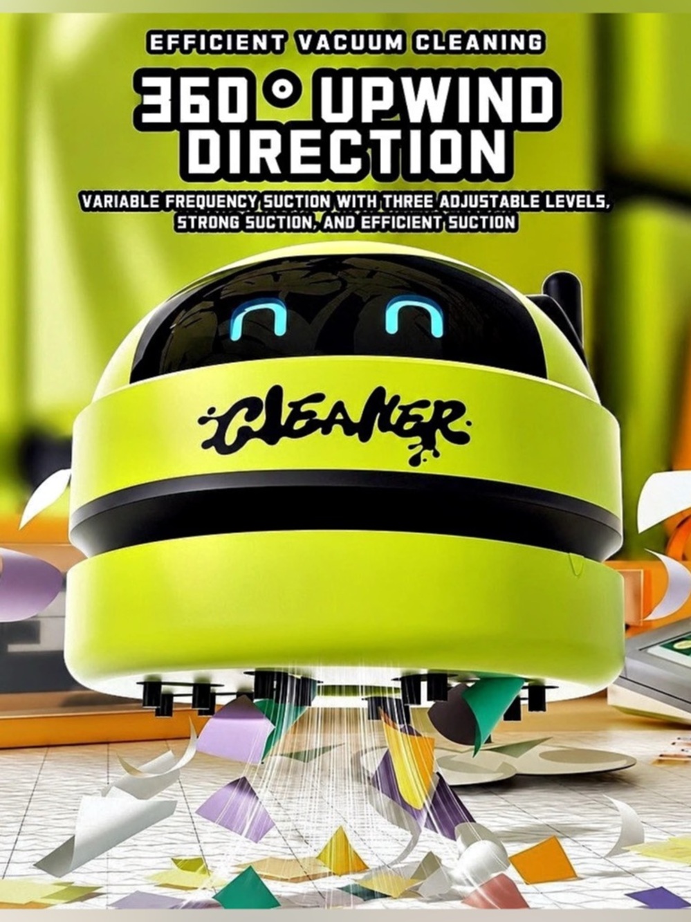 Wireless Green Robot Desktop Vacuum Cleaner w/USB Charger in Original Box